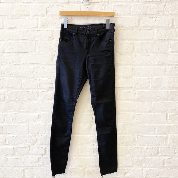 COS || Coated Jeans Skinny Raw Hem Black 27 - Picture 1 of 8